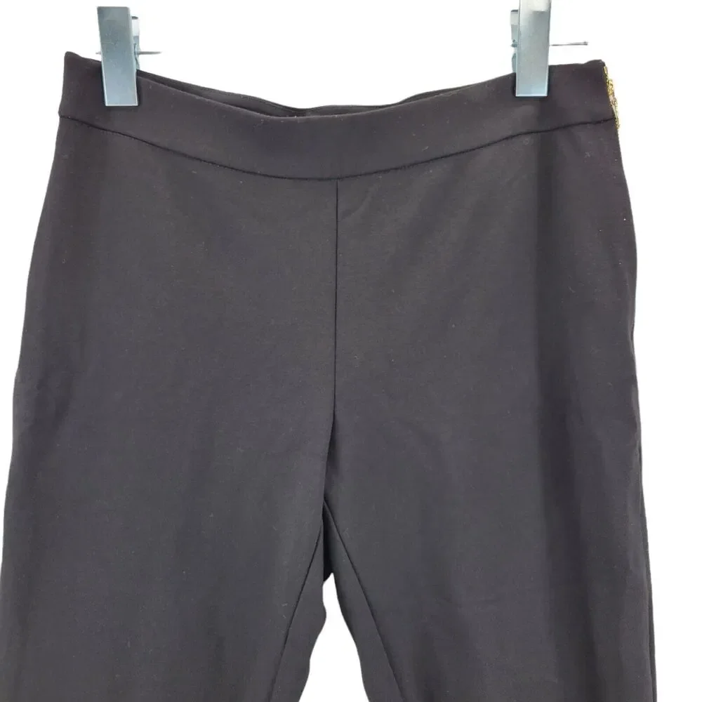 Kate Spade Women's Stretch‎ Cropped Black Dress Pants Size 4 Gold Logo Zipper